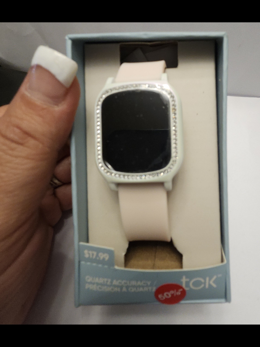 TC Blush Pink Silicone Smartwatch with Crystal Bezel